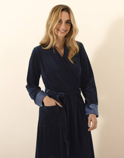 Velour Dressing gown ESSENTIEL H67A Navy | Le Chat