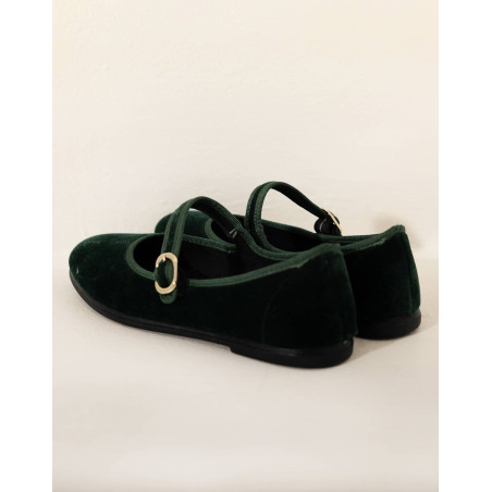 Velour ballet slippers LA SUITE Green | Le Chat