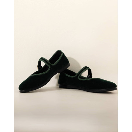 Velour ballet slippers LA SUITE Green | Le Chat