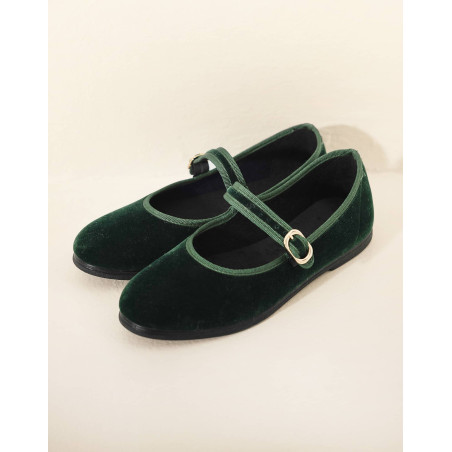 Velour ballet slippers LA SUITE Green | Le Chat
