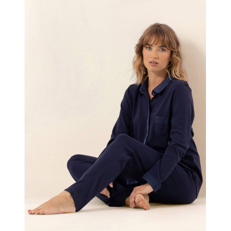 Pyjama boutonné en coton PHILO Marine