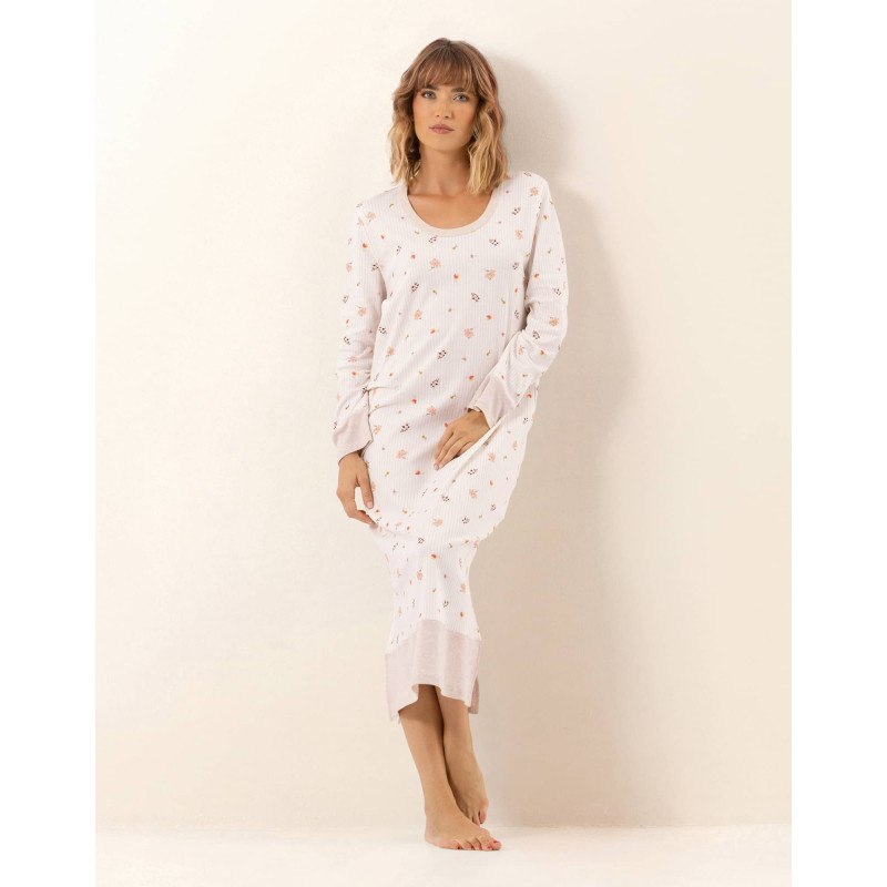 Chemise de nuit longue en coton SONGE Beige