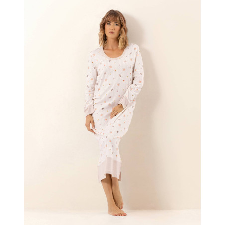 Chemise de nuit longue en coton SONGE Beige