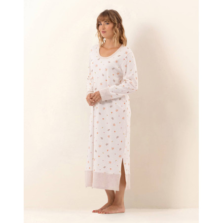 Chemise de nuit longue en coton SONGE Beige