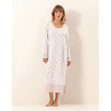 Chemise de nuit longue en coton SONGE Beige