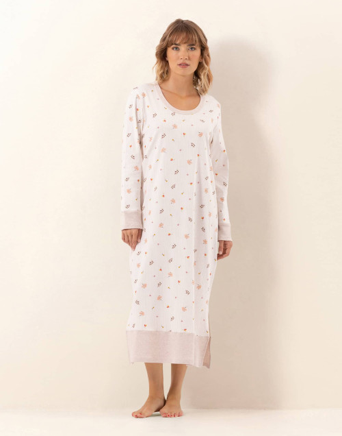 Chemise de nuit longue en coton SONGE Beige